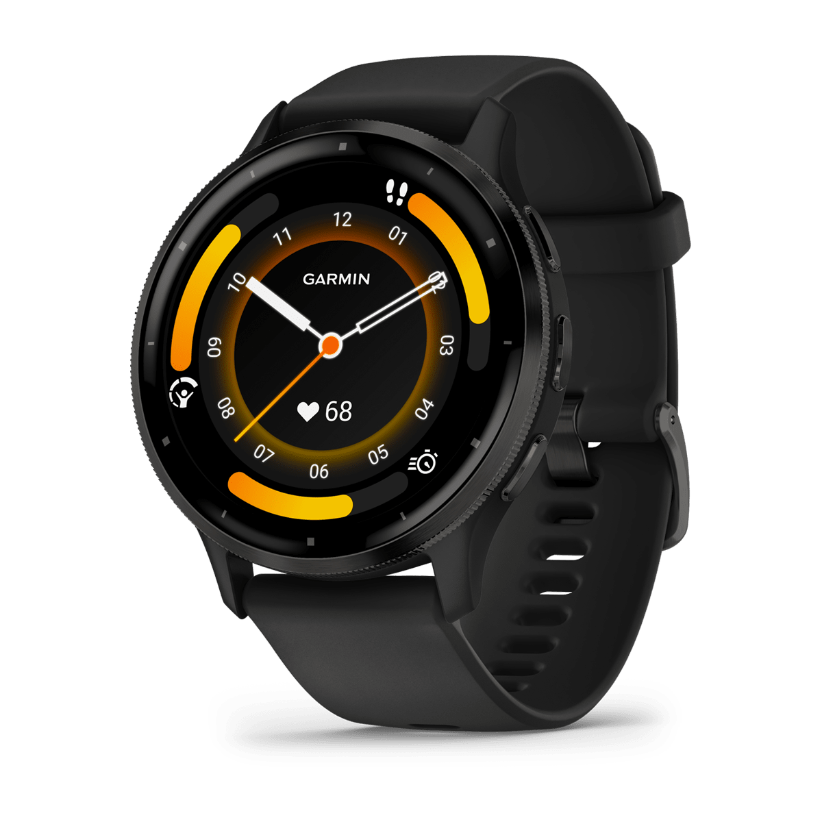 Garmin Venu 3 - Slate stainless steel bezel with black case and silicone band — Front view