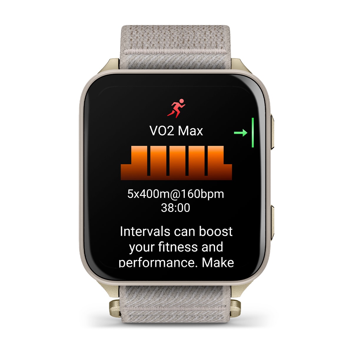 Garmin Venu X1 - Soft Gold with titanium caseback and French Gray nylon band — Detail 3